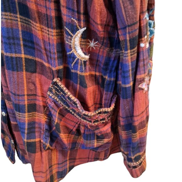 Johnny Was WS Cordelia Painters Smock Plaid Embroidered Button Front Top Sz XXL - Picture 6 of 13